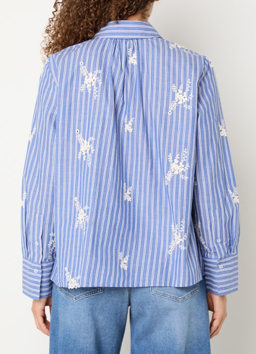 BRAX Viki blouse met streepprint en borduring - achterkant 3 blauw