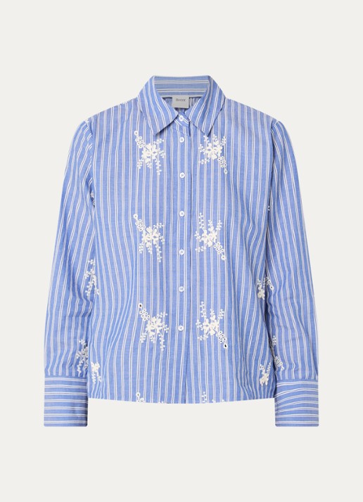 BRAX Viki blouse met streepprint en borduring - voorkant blauw