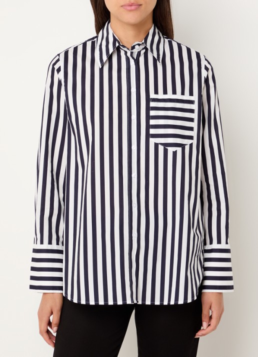 BRAX Viki blouse met streepprint en borstzak - detail 4 donkerblauw