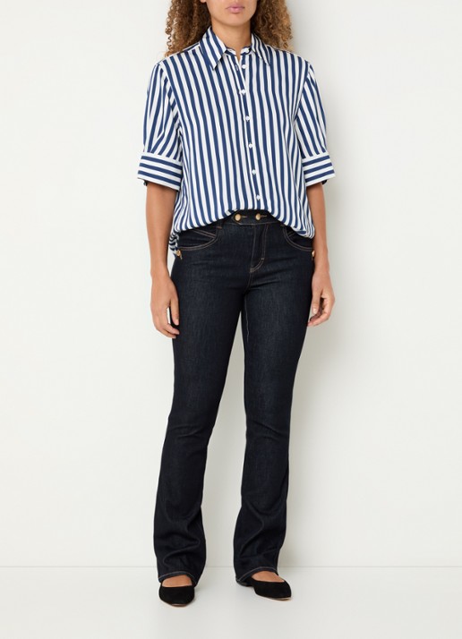 BRAX Villy blouse met streepprint - voorkant 3 donkerblauw