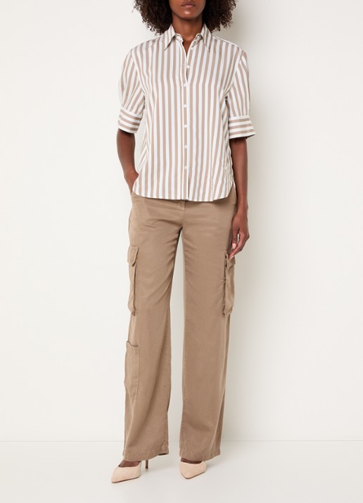 BRAX Villy blouse met streepprint - voorkant 2 taupe