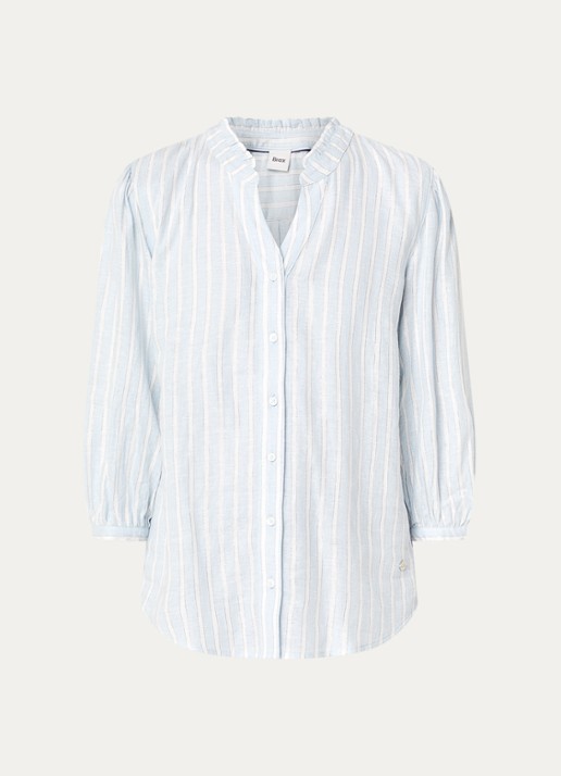 BRAX Violet blouse met streepprint en lurex - voorkant lichtblauw