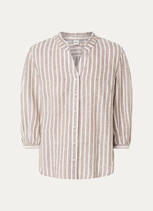 BRAX Violet blouse met streepprint en lurex - voorkant 2 donkerbeige