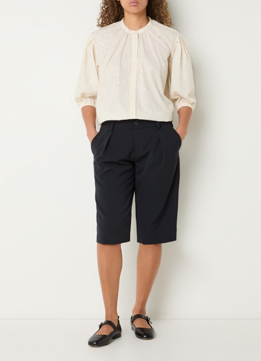 BRAX Viv blouse met borduring en pailletten - voorkant 4 vanillegeel