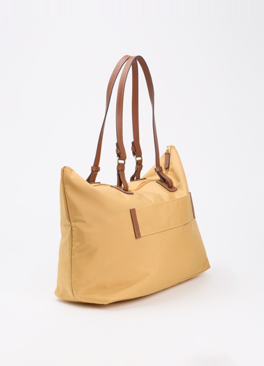Bric's Sportina Large shopper met leren details en uitneembaar etui - achterkant okergeel