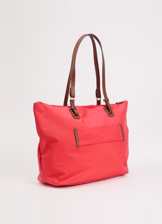 Bric's Sportina Large shopper met leren details en uitneembaar etui - achterkant 2 koraalrood