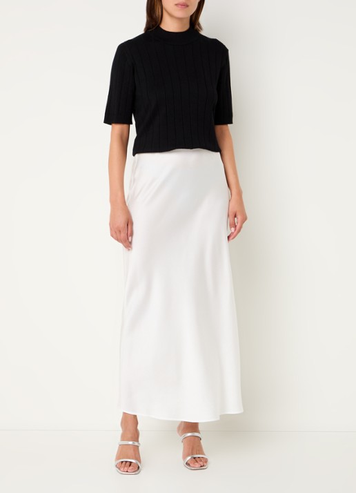Bruuns Bazaar AcaciaBBJoanelle maxi rok van satijn - voorkant 3 wit