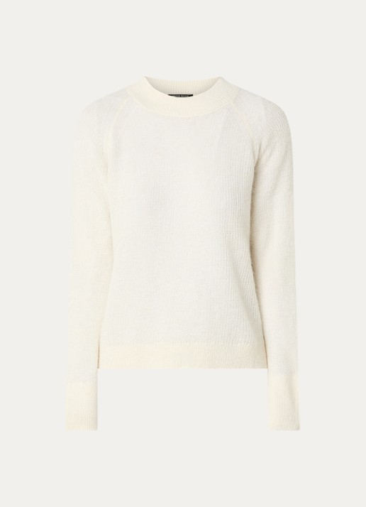 Bruuns Bazaar Ama grofgebreide trui in alpaca wolblend - voorkant 2 gebroken wit