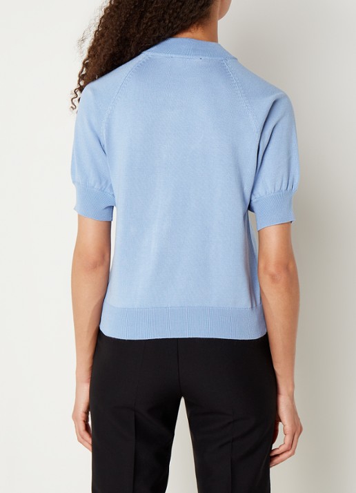 Bruuns Bazaar Anemone Halias fijngebreide top met pofmouw - achterkant 4 blauw