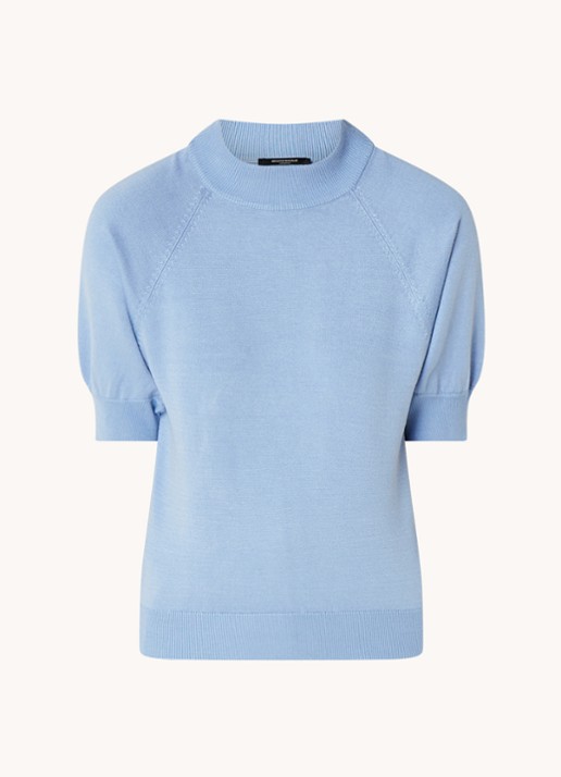 Bruuns Bazaar Anemone Halias fijngebreide top met pofmouw - voorkant 2 blauw