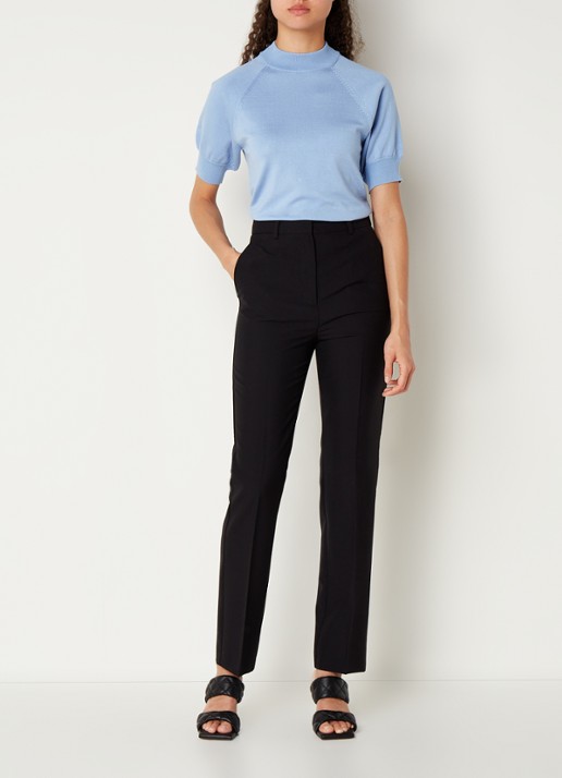 Bruuns Bazaar Anemone Halias fijngebreide top met pofmouw - voorkant 3 blauw