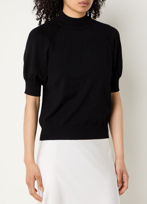 Bruuns Bazaar Anemone Halias fijngebreide top met pofmouw - detail zwart