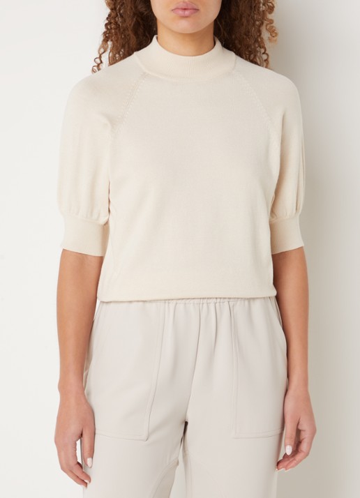 Bruuns Bazaar Anemone Halias fijngebreide top met pofmouw - detail creme
