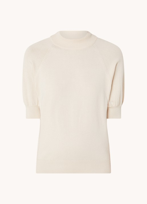 Bruuns Bazaar Anemone Halias fijngebreide top met pofmouw - voorkant 2 creme