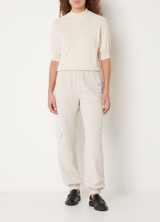 Bruuns Bazaar Anemone Halias fijngebreide top met pofmouw - voorkant 3 creme