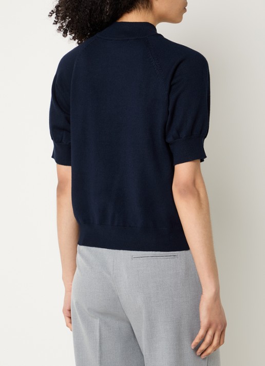 Bruuns Bazaar Anemone Halias fijngebreide top met pofmouw - achterkant 4 donkerblauw