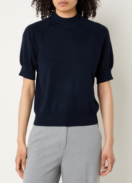 Bruuns Bazaar Anemone Halias fijngebreide top met pofmouw - detail donkerblauw
