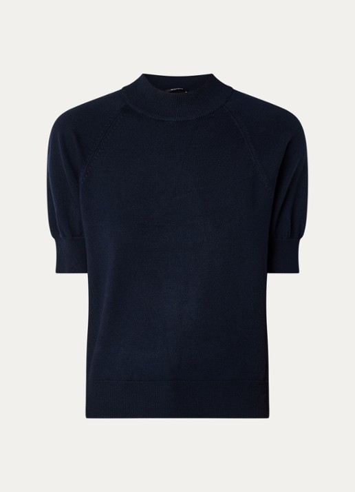 Bruuns Bazaar Anemone Halias fijngebreide top met pofmouw - voorkant 2 donkerblauw