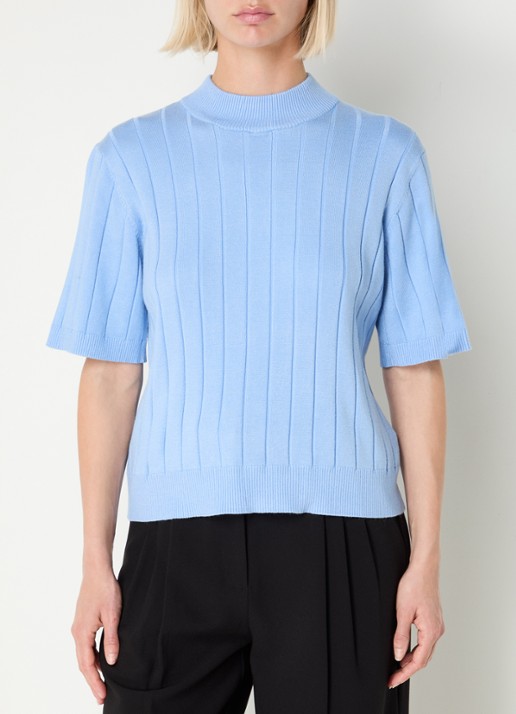 Bruuns Bazaar AnemoneBBGlady fijngebreide top met ribstructuur - detail blauw