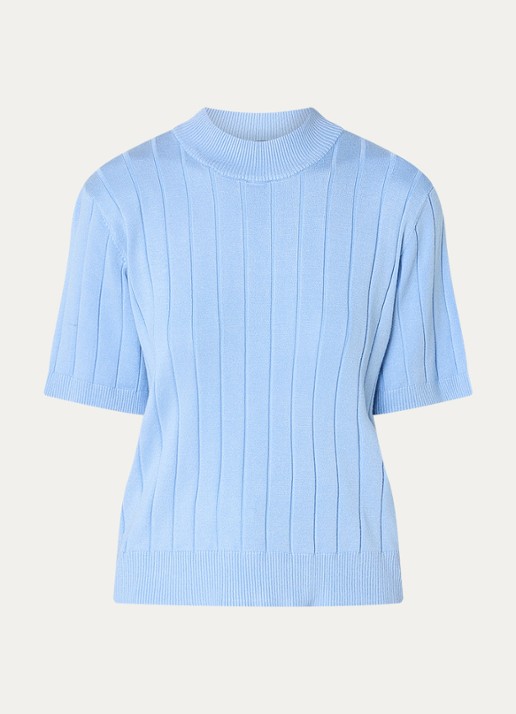 Bruuns Bazaar AnemoneBBGlady fijngebreide top met ribstructuur - voorkant 3 blauw