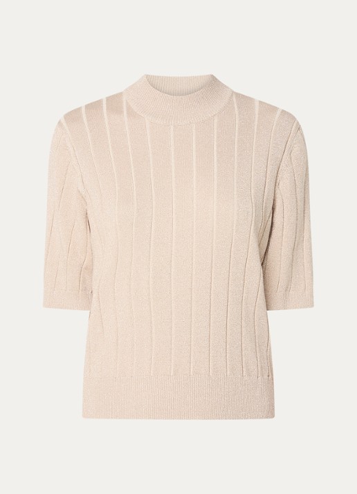Bruuns Bazaar AnemoneBBGlady fijngebreide top met ribstructuur - voorkant 3 beige