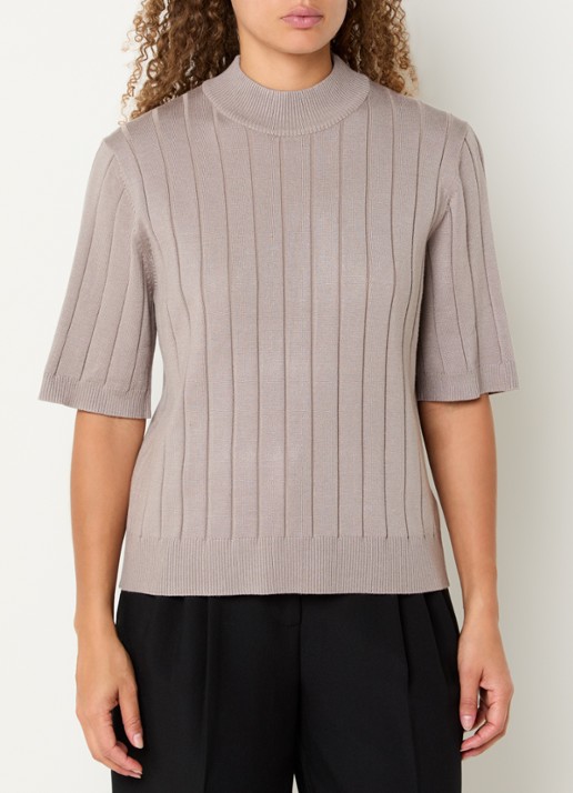 Bruuns Bazaar AnemoneBBGlady fijngebreide top met ribstructuur - detail 4 donkerbeige
