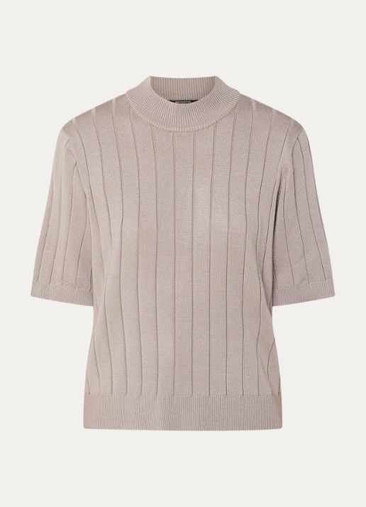 Bruuns Bazaar AnemoneBBGlady fijngebreide top met ribstructuur - voorkant 2 donkerbeige