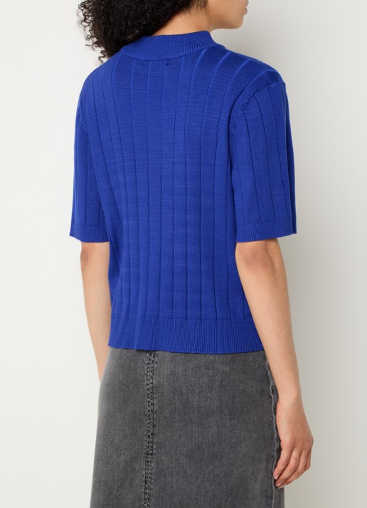 Bruuns Bazaar AnemoneBBGlady fijngebreide top met ribstructuur - achterkant royalblauw