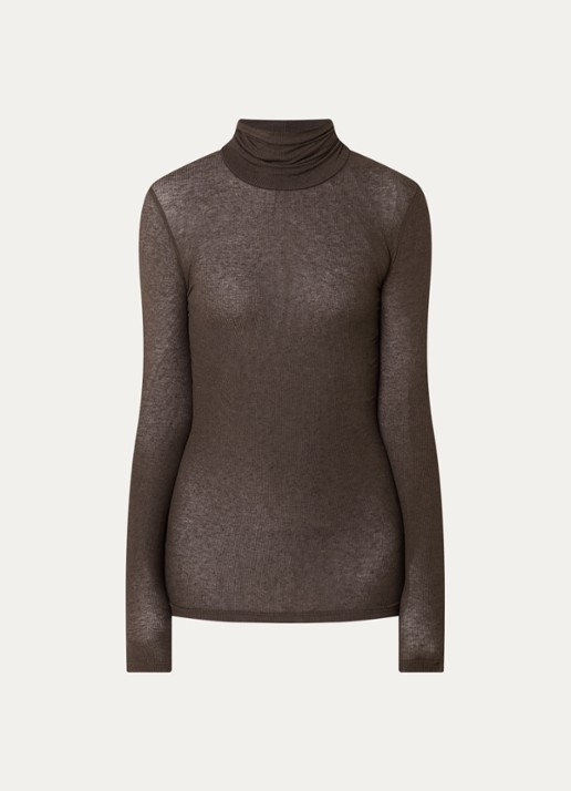 Bruuns Bazaar Angela fijngebreide top in wolblend met col - voorkant donkerbeige