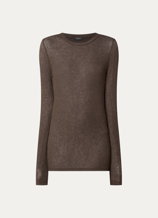 Bruuns Bazaar AngelaBB semi-transparante longsleeve in wolblend - voorkant donkerbruin