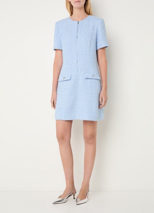 Bruuns Bazaar Attalea mini jurk met strass en halve rits - voorkant 2 lichtblauw