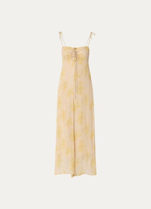 Bruuns Bazaar Bally maxi jurk met print - voorkant okergeel