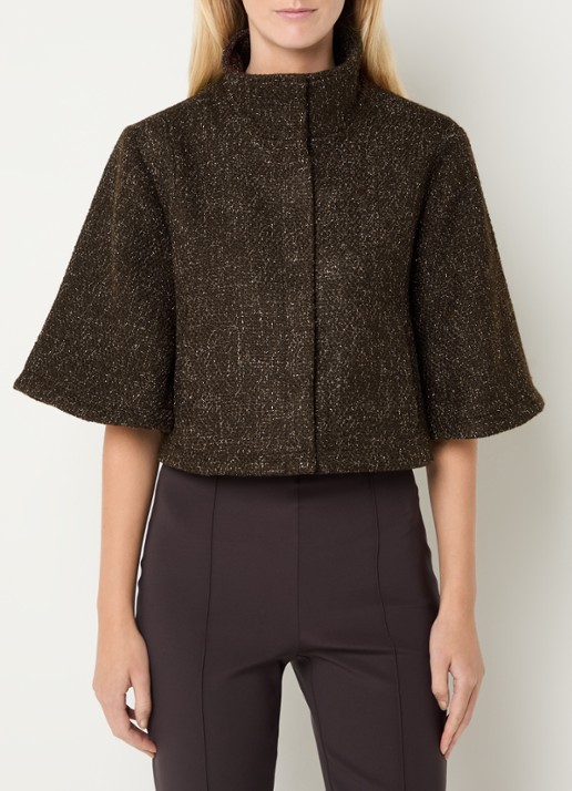Bruuns Bazaar Cape met tweed-look - detail 3 bruin
