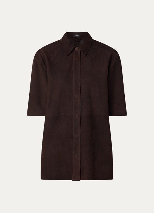 Bruuns Bazaar Castania blouse van suède - voorkant donkerbruin