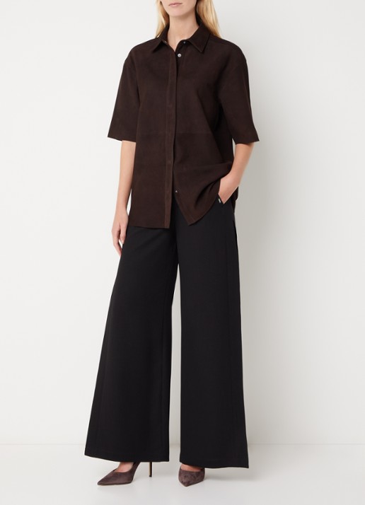 Bruuns Bazaar Castania blouse van suède - voorkant 2 donkerbruin