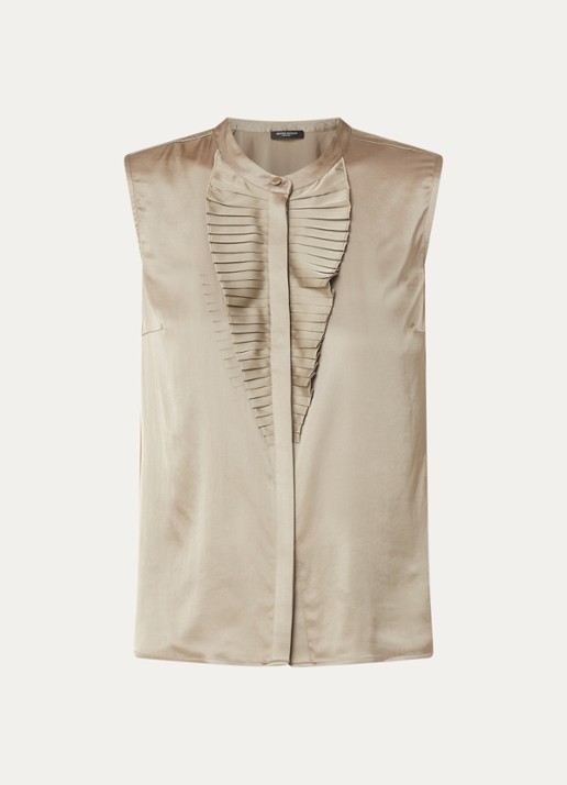Bruuns Bazaar Chantus mouwloze blouse van satijn - voorkant 3 bronsgroen