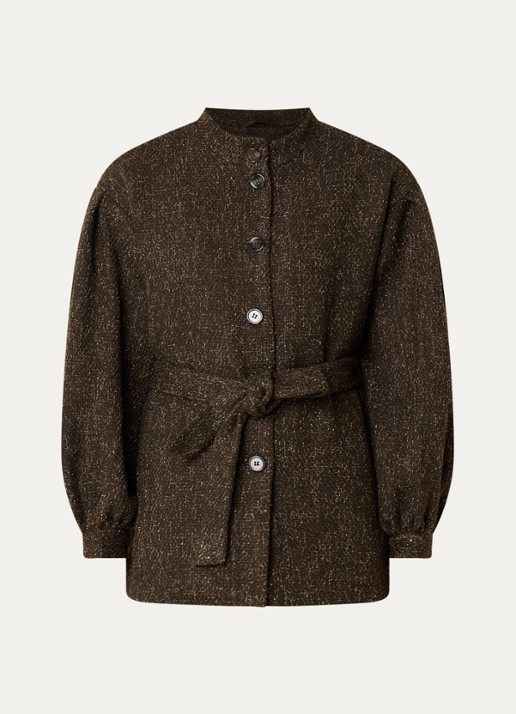 Bruuns Bazaar CryosaBBMaddi mantel in wolblend met tweed-look - voorkant 2 donkerbruin