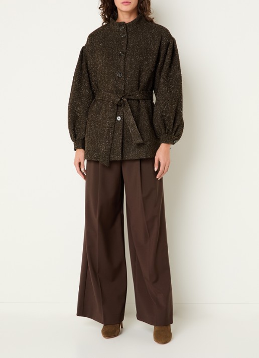Bruuns Bazaar CryosaBBMaddi mantel in wolblend met tweed-look - voorkant 3 donkerbruin