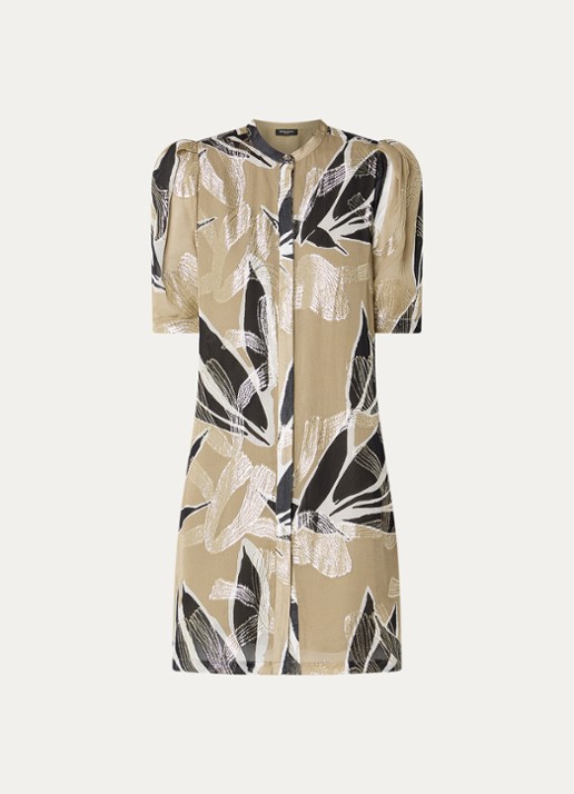 Bruuns Bazaar Diega mini blousejurk met print - voorkant 2 khaki