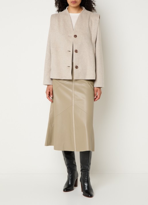 Bruuns Bazaar Eleen midi rok met blinde ritssluiting - voorkant 4 beige