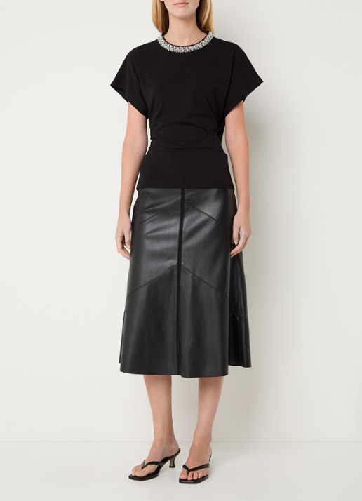Bruuns Bazaar Eleen midi rok met blinde ritssluiting - voorkant 2 zwart
