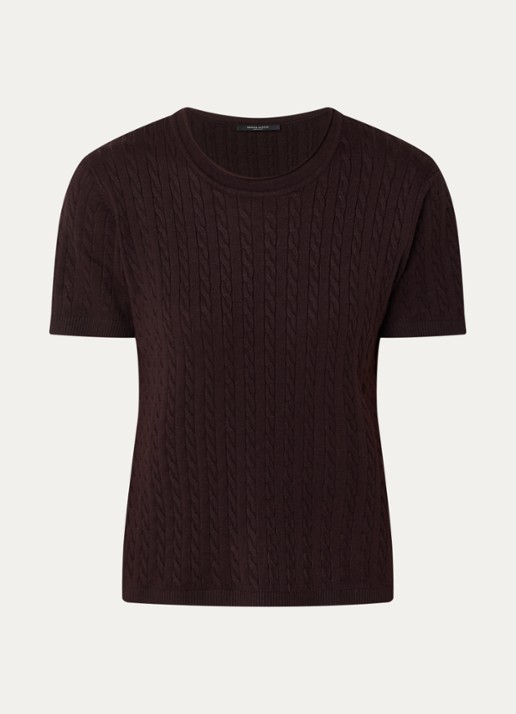 Bruuns Bazaar Glenda kabelgebreide T-shirt - voorkant 3 chocoladebruin
