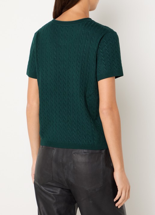 Bruuns Bazaar Glenda kabelgebreide T-shirt - achterkant 2 donkergroen
