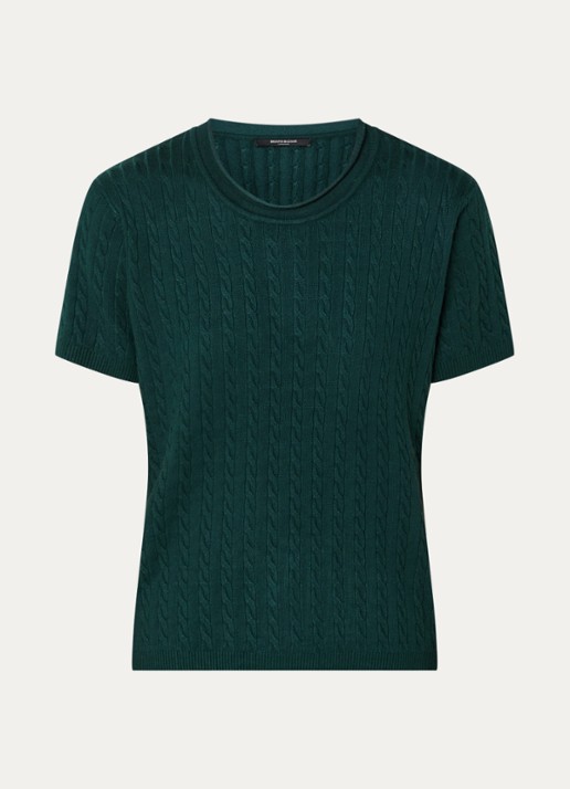 Bruuns Bazaar Glenda kabelgebreide T-shirt - voorkant 3 donkergroen