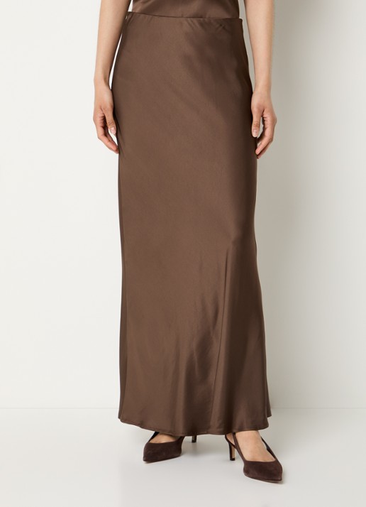 Bruuns Bazaar High waist maxi rok van satijn - detail 4 donkerbruin