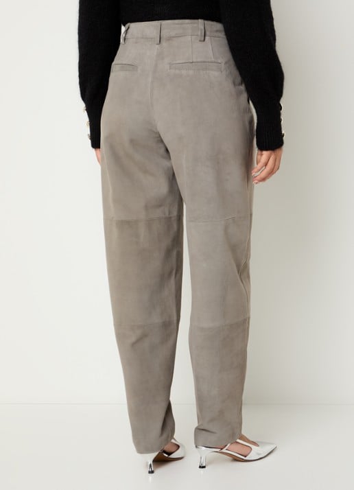 Bruuns Bazaar High waist wide fit broek met steekzakken - achterkant 2 taupe