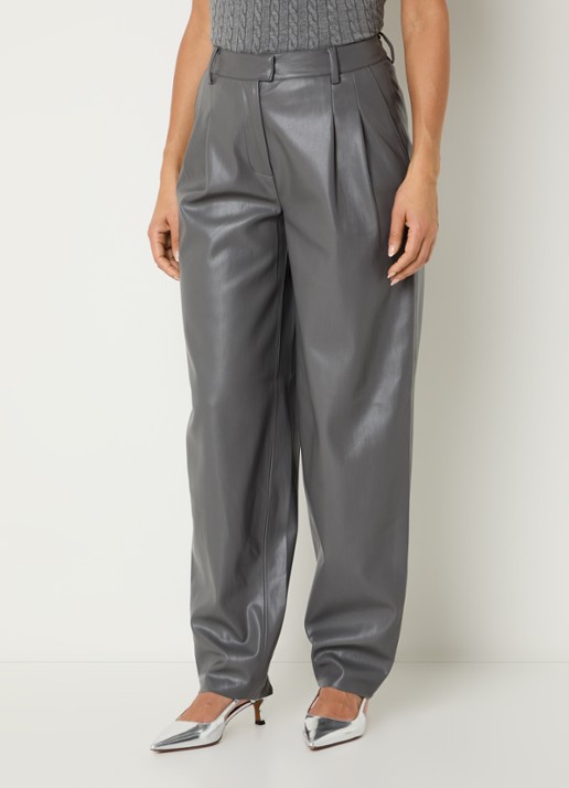 Bruuns Bazaar High waist wide fit broek van imitatieleer