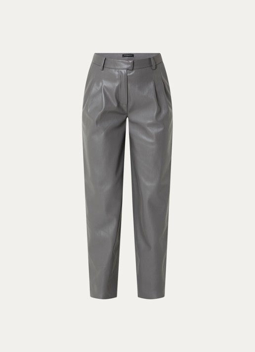 Bruuns Bazaar High waist wide fit broek van imitatieleer - voorkant middengrijs