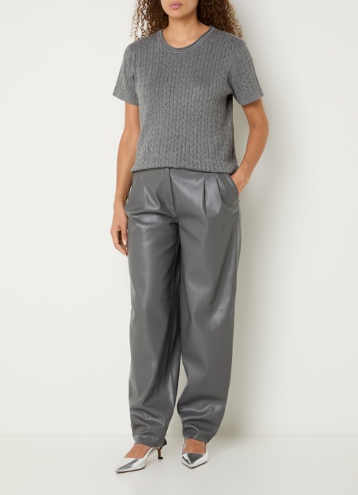 Bruuns Bazaar High waist wide fit broek van imitatieleer - voorkant 2 middengrijs