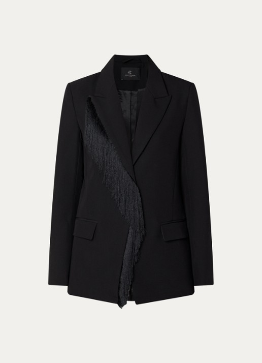Bruuns Bazaar HyphaBBFridaia blazer met franjes en schoudervulling - voorkant 2 zwart